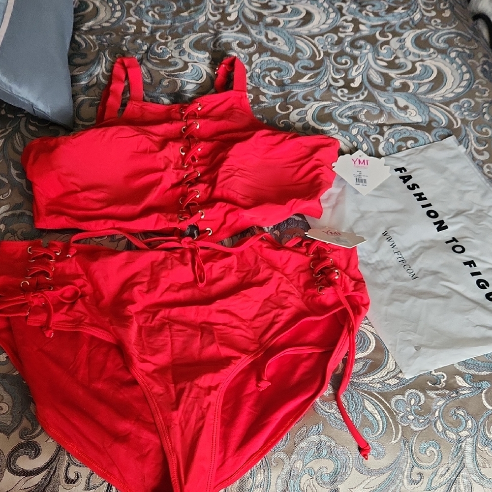 YMI Vibrant Red Bikini with Lace-Up Design